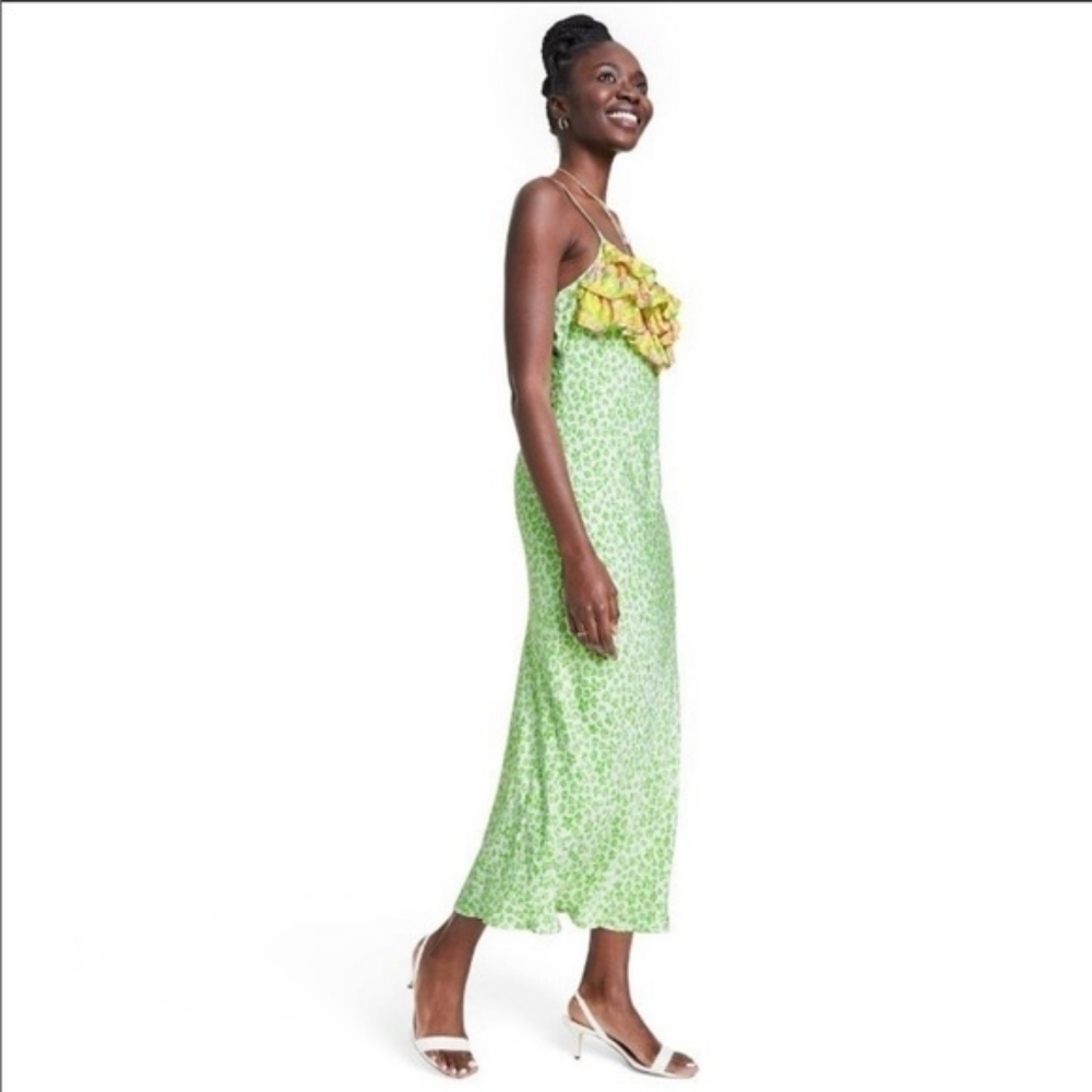 Rixo Sleeveless Ruffle Leopard Slip Midi Dress Nwt - Picture 3 of 11